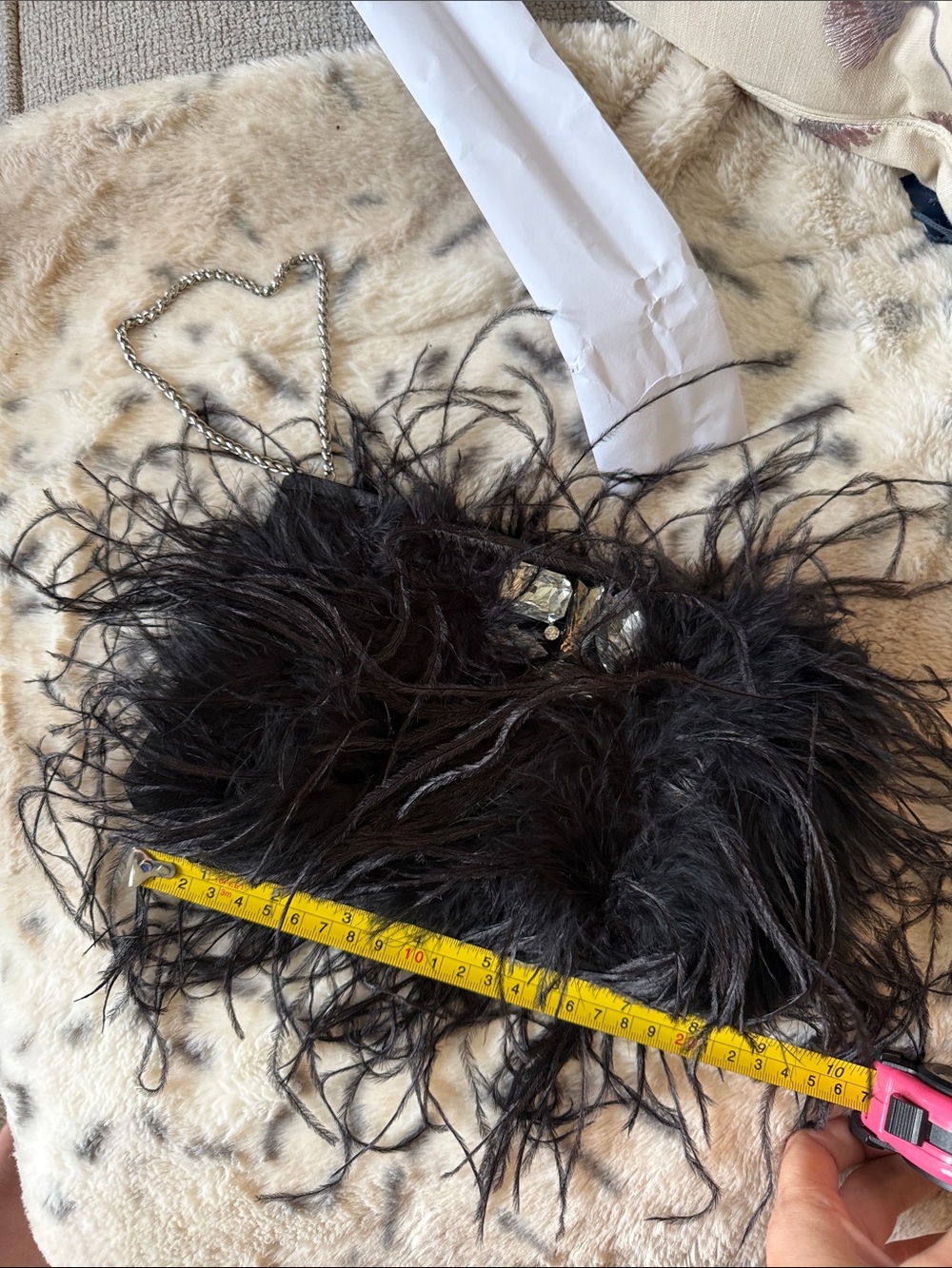 BEBE Black Feathered Evening Clutch with Chain Strap